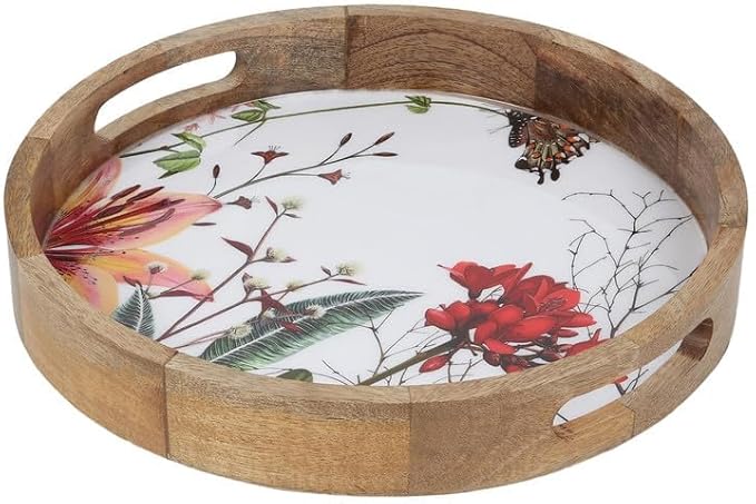 Zenith’s Decor Handmade Wooden Round Shape Tray for Serving Snacks, Appetizer Plate, Multipurpose Breakfast, Coffee Table 32 cm Diameter