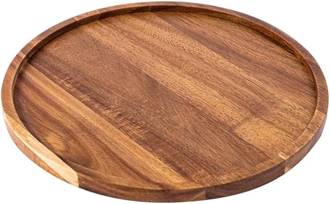 GSHLLO Large Round Acacia Wood Tray Coffee Table Wood Plate Wooden Appetizer Charcuterie Board Rustic Farmhouse Candle Holder Vintage Style Jewelry Plate Decorative Wooden Serving Tray 20 cm