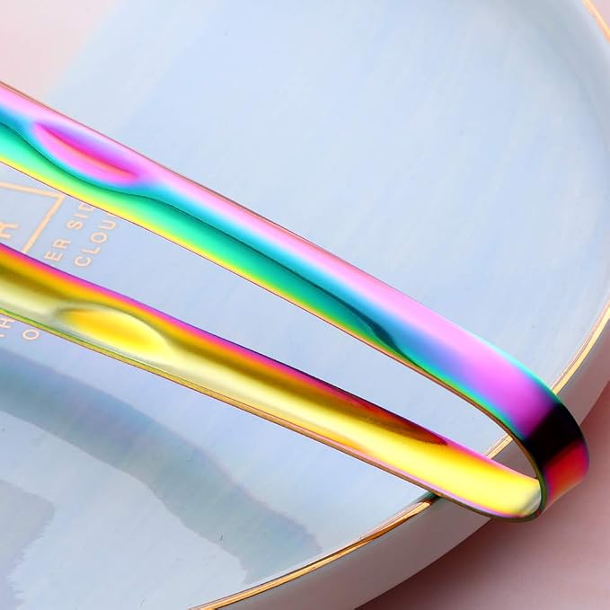 Stainless Steel Cooking Tongs for Frying, 9 Inches Serving Tongs Appetizers Charcuterie with Teeth for Parties, Food Tongs Kitchen Tongs for Nonstick Cookware, Set of 2 (Rainbow)
