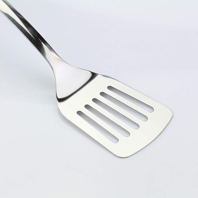 Stainless Steel Spatulas Set, 2 Pack Solid & Slotted Turner Spatulas, Metal Spatula Set for Cast Iron, Griddle, Eggs, Burgers and Pancakes