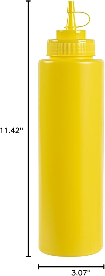 Restaurantware Plastic Squeeze Bottle 32 oz Wide Mouth Condiment Bottle With Cap Reusable Dishwashable Yellow Sauce Dispenser For Syrups, Ketchup, Mustard, Oil, Dressing, Honey, Art And Craft