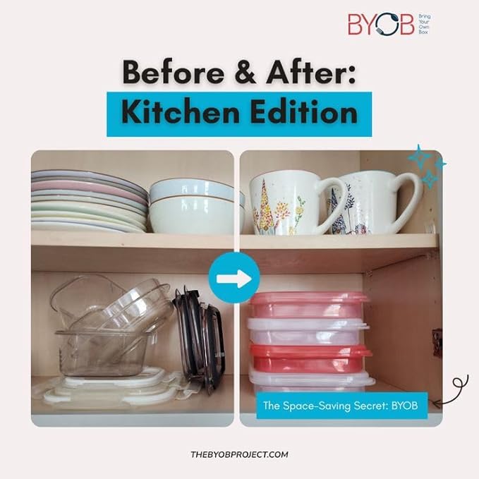 BYOB Collapsible Silicone Food Containers with Attached Lids – Reusable To-Go & Leftover Containers, Platinum Silicone, Leak-Resistant – 2 Pack (White Containers)