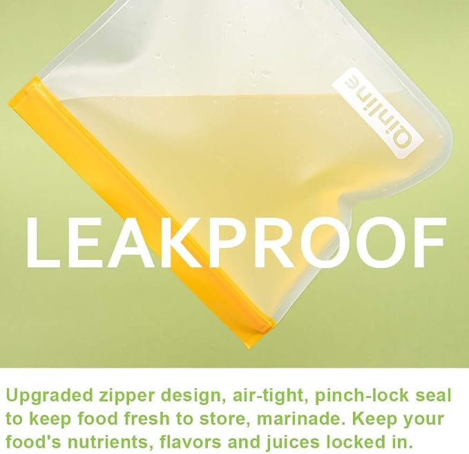 Qinline Reusable Food Storage Bags - 10 Pack Freezer Bags, Reusable Bags Silicone, Extra Thick Leakproof Reusable Lunch Bag for Salad Fruit Snack Travel - 2 Gallon 4 Sandwich 4 Snack Bags