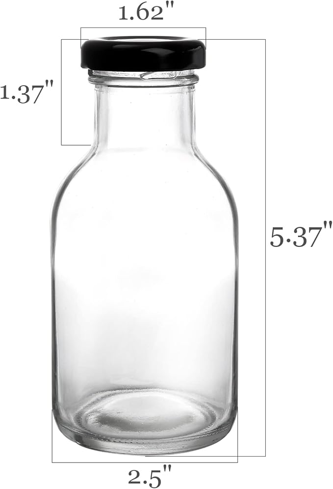 Kingrol 16 Pack 8 oz Hot Sauce Bottles with Leak Proof Screw Caps, Wide Mouth Glass Bottles with Lids for Milk, Beverages, Oil, Salad Dressing