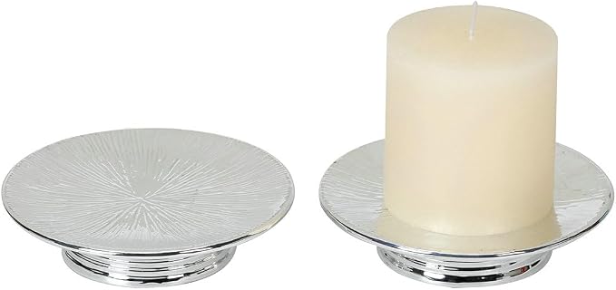 Metallic Silver Ceramic Candle Plate and Jewelry Dish Set of 2, 5" Diameter