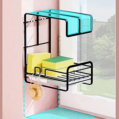 Thick Kitchen Wrought Iron Rag Rack Wall-Mounted Non-Perforated Countertop Rack Sink Sponge Drain Basket Rack Storage Rack (Color : Black) (Black)