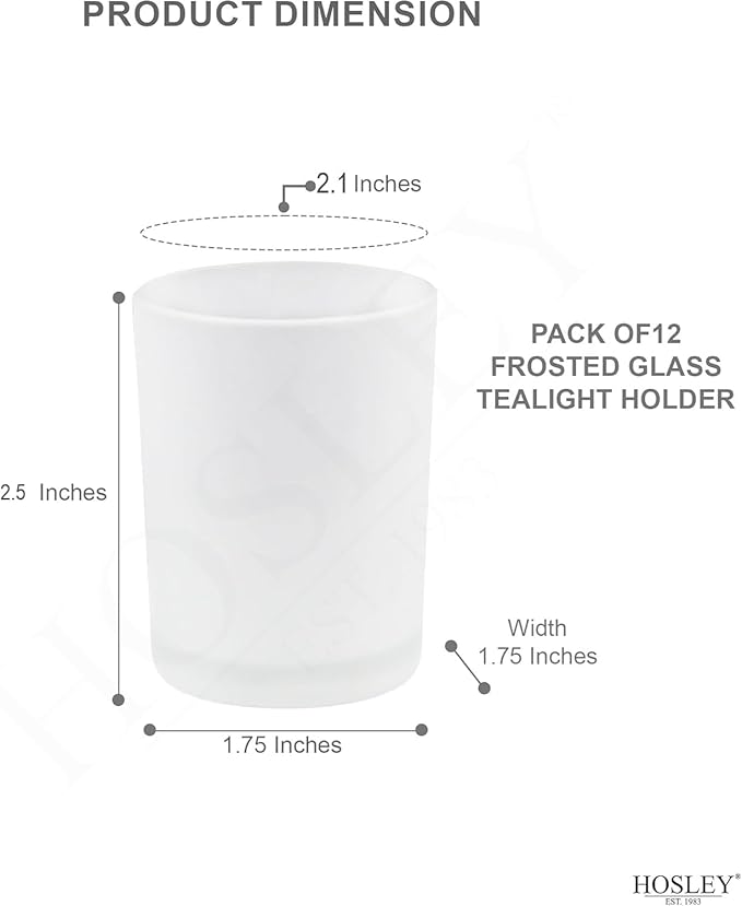 Hosley's Set of 12 Frosted White Glass Votive/Tea Light Holder. Ideal for Use with Tea Lights for Weddings, Parties, Aromatherapy, Votive Candle Gardens. Bulk Buy