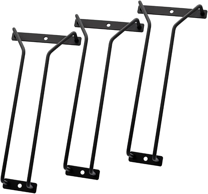 9.6-Inch Wine Glass Rack - Under Cabinet Stemware Wine Glass Holder Glasses Storage Hanger Metal Organizer for Bar Kitchen Black (1 Rows, 3 Pack)