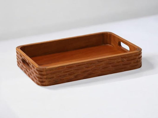 Vesta Homes Acacia Wood Serving Tray for Home/Kitchen/Restaurant/Office Organizer/Dining Table | Premium Serving Trays | 38 x 25 x 5 cm | Handcrafted in India
