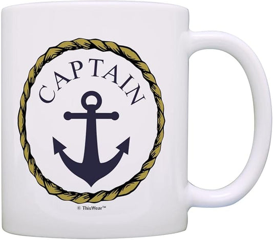 ThisWear Boating Gifts For Men Captain Nautical Gift For Men Classic Nautical 11oz Ceramic Coffee Mug with Handle