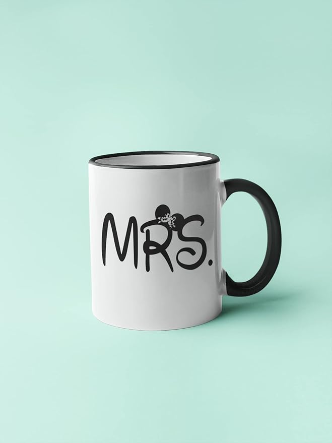 Promotion & Beyond Mr and Mrs Mug Set Matching Coffee Mug Set Gift for Couples MCPL130 (Ceramic, 11 oz. (Set of 2)) White/Black Handle & Rim