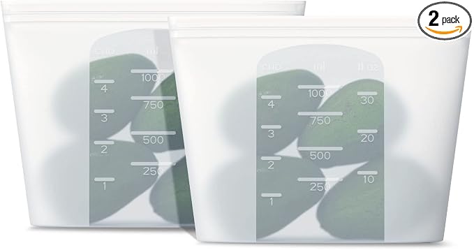 Winrock Reusable Silicone Food Storage Bag, for Microwave, Oven, Fridge, Freezer & Sous Vide Zip Sealed Containers (2 Middle size 32oz 1000ml)…
