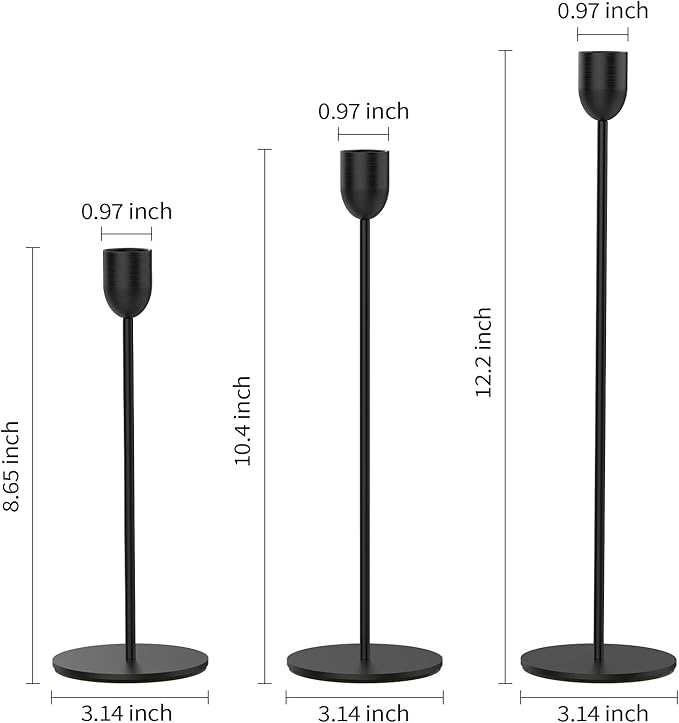 ChefBee Black Tall Candle Candlestick Holder, 3PCS Taper Pillar Candle Sticks Stand Holders Decor, Centerpiece Dining Table Wedding Festive Fireplace Mantle Vintage Room Decorations, Housewarming Gift