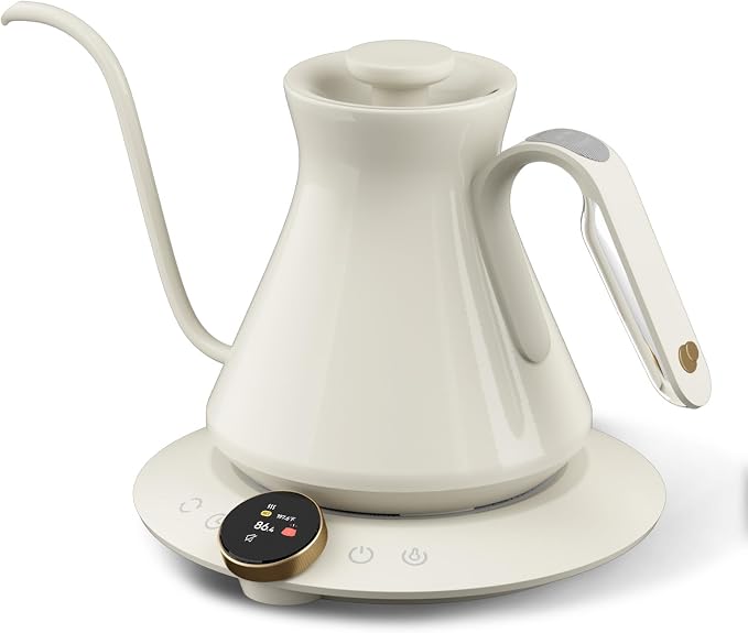 Cocinare Gooseneck Electric Kettle, ±0.5°F Precision Temperature Control for Pour-Over Coffee & Tea, 0.6L, Master Dali White Collection