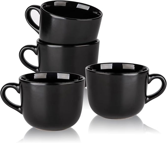 AmorArc 24 oz Soup Mugs with Handles, Jumbo Ceramic Bowls Mugs Set with handles for Coffee Cereal Cappuccino Snacks, Microwave&Dishwasher safe Soup Cups for Meal-Black