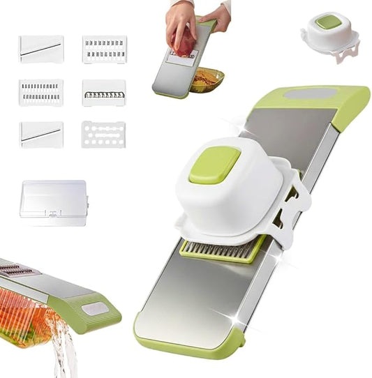 Multifunctional Vegetable Slicer, 6 in 1 Slicer Veggie Shredder with Safe Hand Guard, Multi Blade Adjustable Garlic Slicer, Easy-Clean & Compact Storage, Portable Kitchen Gadget (6 Blade Magnetic)