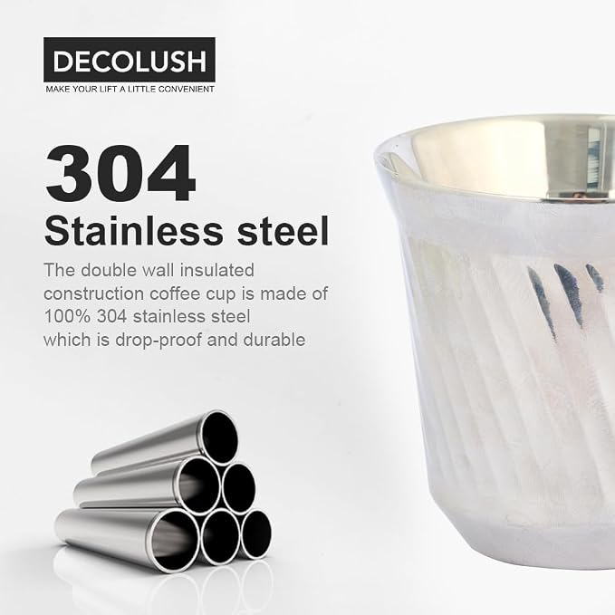 75mL (2.5 Ounce) Stainless Steel Espresso Cups - 4 Pack Double Wall Insulated Demitasse Coffee Cup For Drinking Beverages(Silver Ripple)