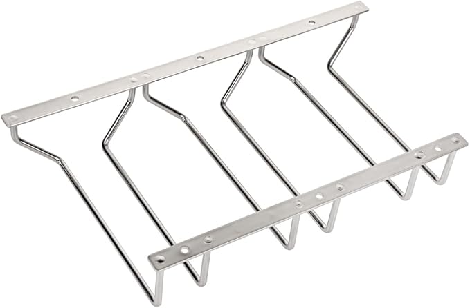 7-Inch Gold Wine Glass Rack, Under Cabinet Wine Glass Holder Stainless Steel Stemware Rack - Hanging Stemware Holder for Cabinet Kitchen Bar (3 Rows, 1 Pack)