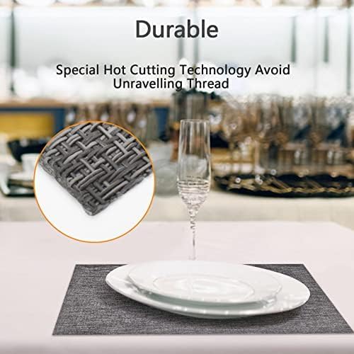 DACHUI Placemats Set of 6, Linen Look Woven Place Mats, Water Resistant, Heat Resistant, Washable, Durable Table Mats (Grey)