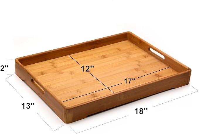 Bamber Large Bamboo Serving Tray Decorative Coffee Tea Platter 18 x 13 x 1.2 Inches