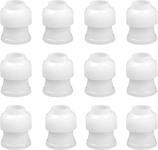 12 Pack Couplers for Piping Bags Plastic Standard Cake Decorating Coupler Pipe Tip Coupler for Icing Nozzles, White (1.2 x 1 Inch)