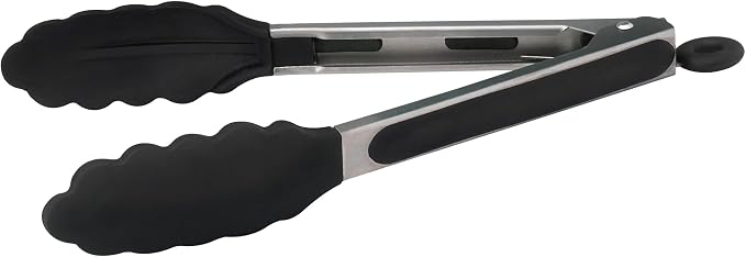Winco 9" Heavy-Duty Stainless Steel Utility Tongs Silicone Grips and Lock Clip