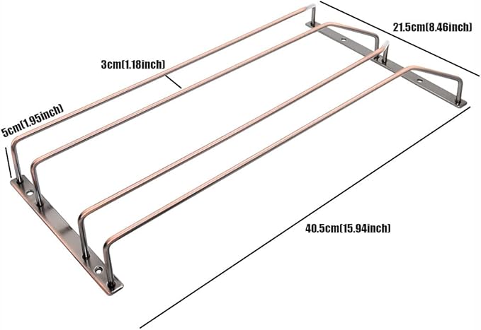 40.5cm Copper Wine Glass Rack, Stemware Rack, Wire Hanging Rack, Under Cabinet Metal Wine Glass Holder (2 Rows, 1 Pack)