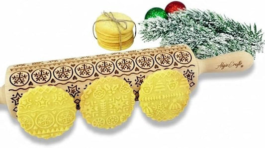 WINTER Embossing Rolling Pin for Christmas Cookies, Gingerbread, Shortbread by Algis Crafts