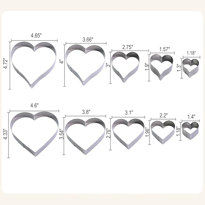 YomiFamily Heart Cookie Cutter Set, 10 Pieces, Stainless Steel Heart Shaped Mold Fondant Pastry Biscuit Fruit Vegetable Cutters for Baking