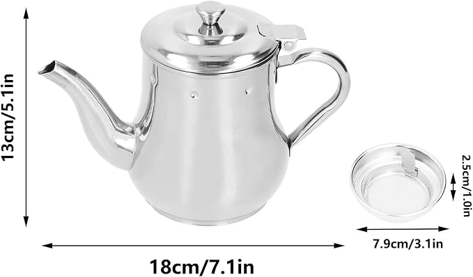 OUKENS Teapot with Removable Strainer, 30oz Stainless Steel Gooseneck Pour Over Kettle Modern Silver Small Coffee Tea Pot Infuser for 1-3 People, for Loose Leaf Tea & Pour-Over Coffee
