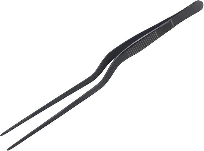 8-Inch Plating Tweezers Culinary Kitchen Tweezer Stainless Steel, Black Offset Tweezers for Cooking Food Design (8-Inch Offset Design)