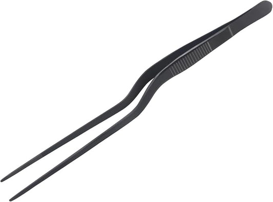 8-Inch Plating Tweezers Culinary Kitchen Tweezer Stainless Steel, Black Offset Tweezers for Cooking Food Design (8-Inch Offset Design)