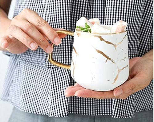 Classic Ceramic Kintsugi Style White Coffee Tea Mug with Gold Inlay, Spoon and Bamboo Lid- 12 OZ, Large Mugs for Men and Women, Unique Design, Perfect Novelty Gift- Dishwasher Safe