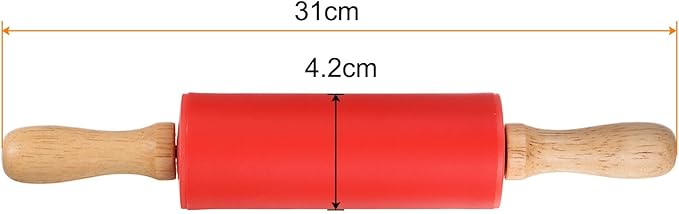 HARFINGTON Silicone Rolling Pins for Baking 12 Inch Wooden Handle Non Stick Rolling Pin Small Roller Playdough Rolling Pins for Dough Pizza Pastry Fondant Kitchen, Red