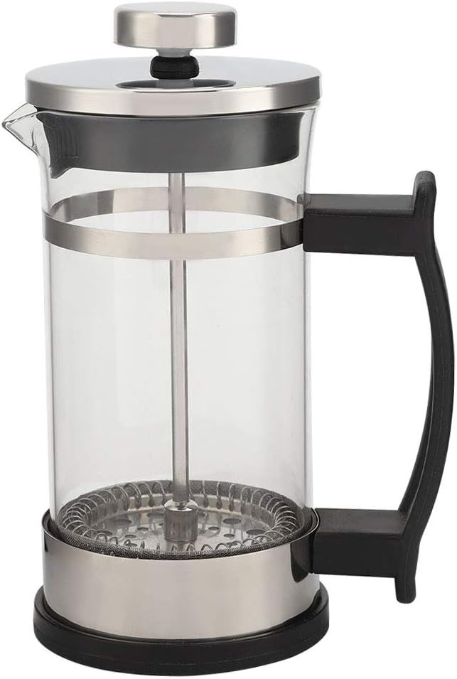 Stainless Steel Glass Coffee Pot, French Press Filter Pot Household Tea Maker No Electricity No Bad Plastic Taste Ideal for Home, Camping & Travel