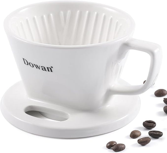 DOWAN Pour Over Coffee Maker, Non-Electric Pour Over Coffee Dripper with Open Base Design, Manual Brew Maker, Single Cups Porcelain Slow Brewing Accessories for Gifts, White
