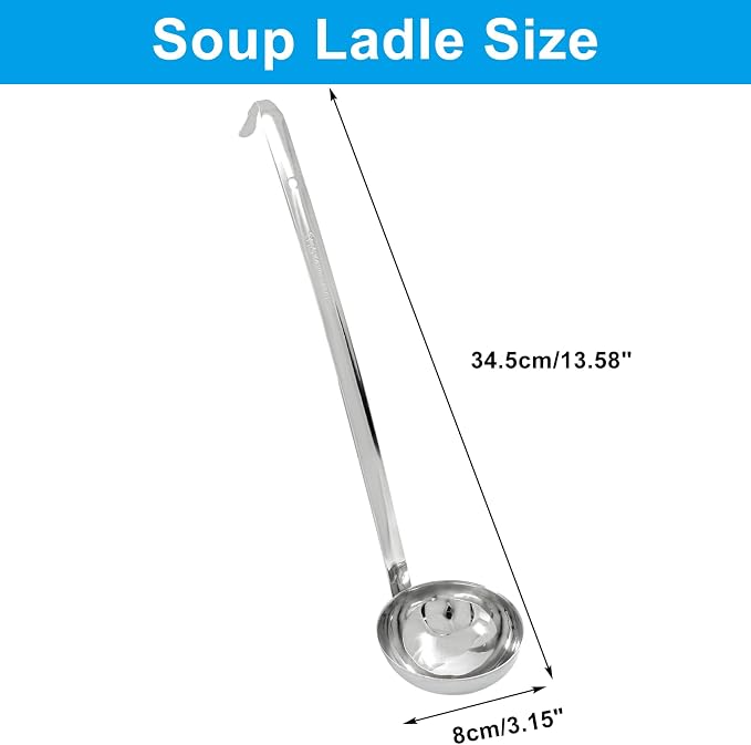 Piutouyar 3 Pcs 4 oz Soup Ladle Set, Stainless Steel Ladle with Long Hooked Handles Kitchen Cooking Serving Ladle Accessories for Cooking Soup Sauce Stews