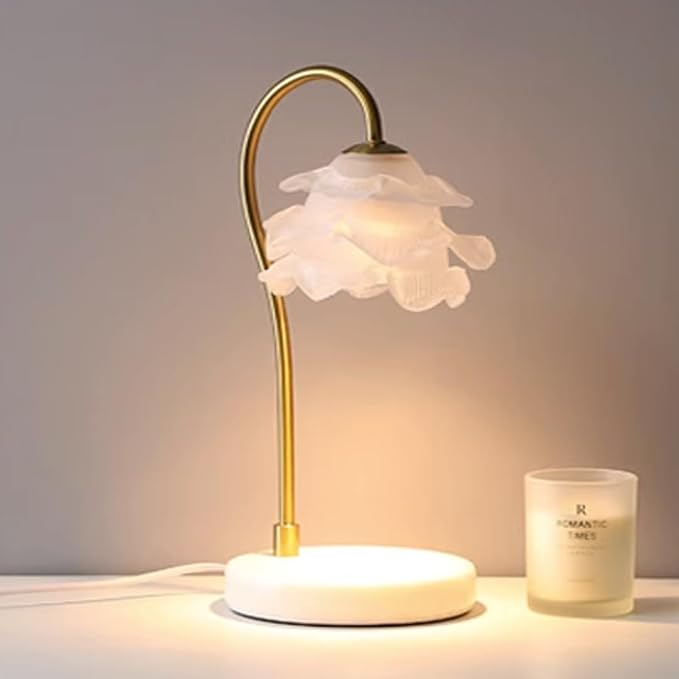 KLUFO Candle Warmer Lamp,for Jar Candles, with Petal Lampshade Marble Base,Electric Timed Dimmable Wax Melter Lamps, Flower Lampshade Candle Lamps for Home Decor, Soy Wax Candles