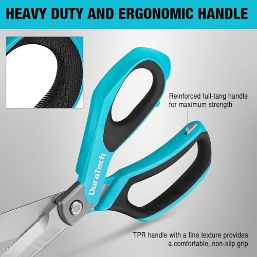 DURATECH 10" All-Purpose Heavy Duty Scissors, Stainless Steel Utility Scissors with Ergonomic Handle, Industrial Shears for Carpet, Leather, Fabric, and Household Use (Pack of 2)