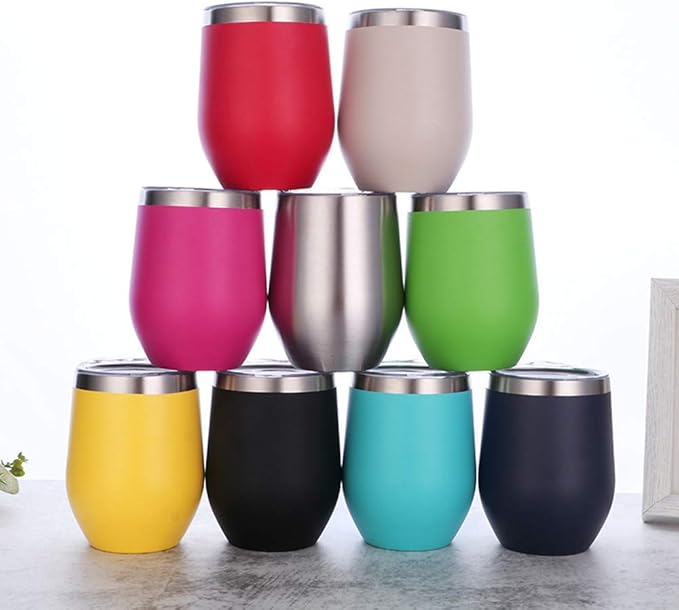 12 oz Stainless Steel Wine Tumbler Stemless Glasses with Lid, Double Wall Insulated Travel Mug Perfect for Wine, Coffee, Drinks, Champagne, Cocktails(Black)