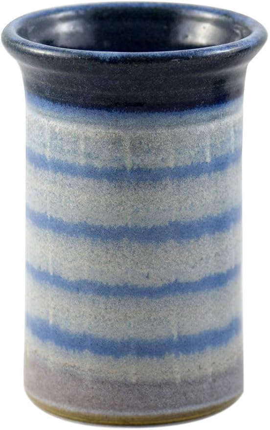 American Made Stoneware Pottery Countertop Utensil Holder Jar in Blue Mist