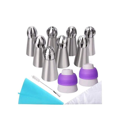 Hofumix Piping Tips Baking Kits Cake Decorating Tools for Cake Cupcake Decor with 8 Russian Tips, 10 Disposable Pastry Bags, 2 Couplers, 1 Reusable Silicone Pastry Bag,1 Cleaning Brush
