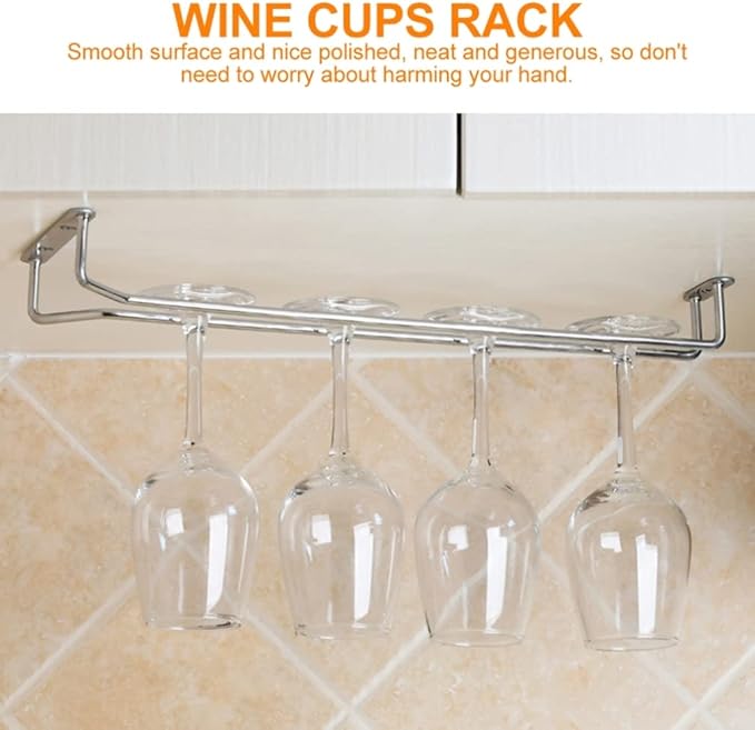 DOITOOL Stainless Shelf Wire Hanging Wine Glass Rack: 2pcs Under Cabinet Wine Glasses Holder Stemware Storage Hanger Organizer for Kitchen Cabinet Bar Metal Clothing Rack