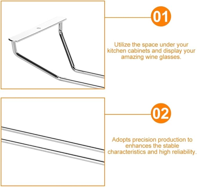 DOITOOL Stainless Shelf Wire Hanging Wine Glass Rack: 2pcs Under Cabinet Wine Glasses Holder Stemware Storage Hanger Organizer for Kitchen Cabinet Bar Metal Clothing Rack