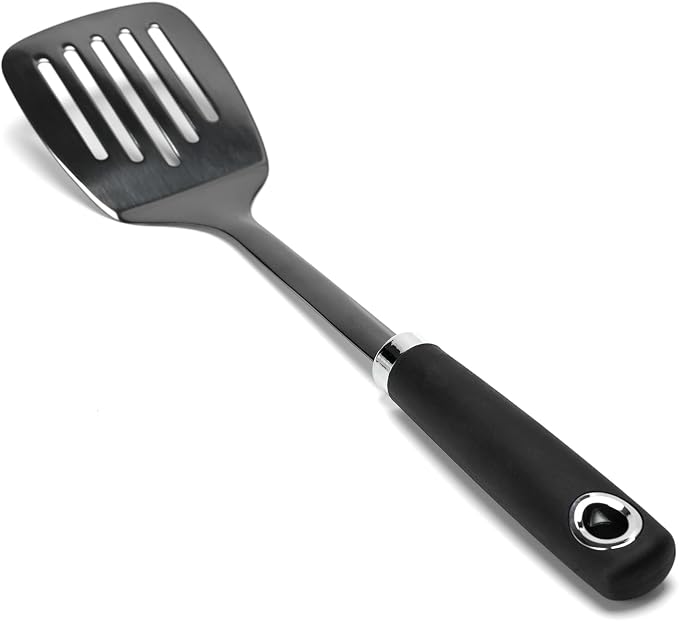 Black Stainless Steel Slotted Turner Spatula, Metal Spatula for Cast Iron & Stainless Steel Pans, Kitchen Turner for Eggs, Burgers, Dishwasher Safe