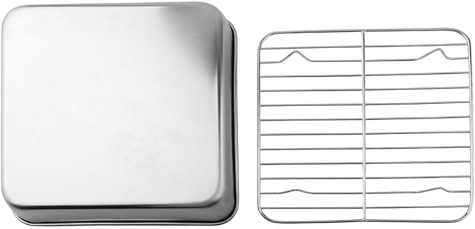 for premium Stainless Steel Baking Pan Set with Cooling Rack, for versatile Oven Tray for Roasting Meat Veggies, Silvery Dishwasher Safe Kitchenware(20CM)