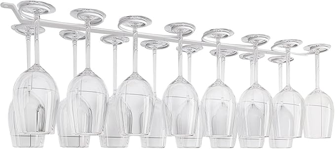 Under Cabinet Wine Glass Holder Iron 12 Hooks, Black Wire Hanging Rack, Storage Hanger Organizer, Space Saving, With 6 Hooks For Multiple Uses, Easy To Install