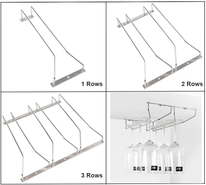 MObyat 1/2/3 Rows Wine Glasses Hanging Rack, Hanging Wine Glass Rack Under Cabinet, Storage Hanger Organizer for Kitchen Cabinet Bar, with Screws (Size : 2Rows(22.5X35CM/8.9X13.8IN))