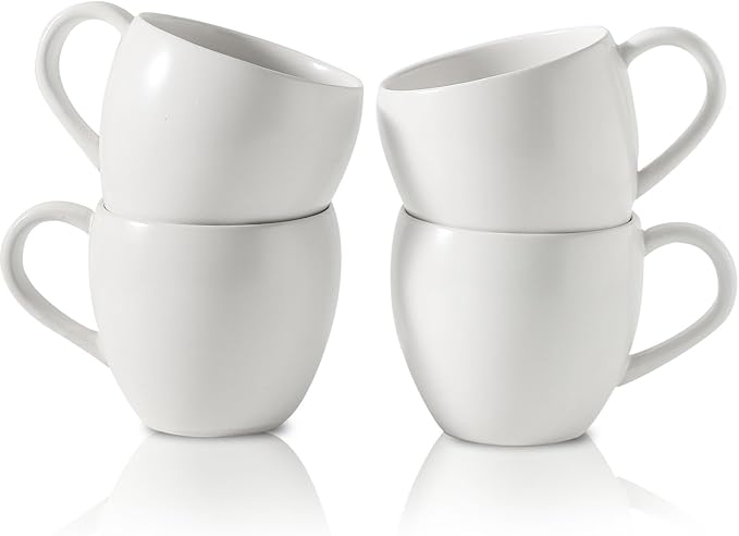 Coffee Mugs Set of 4, Stoneware 16 oz Coffee Cups for Latte, Tea, Milk, Cappuccino, Ceramic Tea Cups for Housewarming Wedding Gift, Microwave & Dishwasher Safe, Matte White