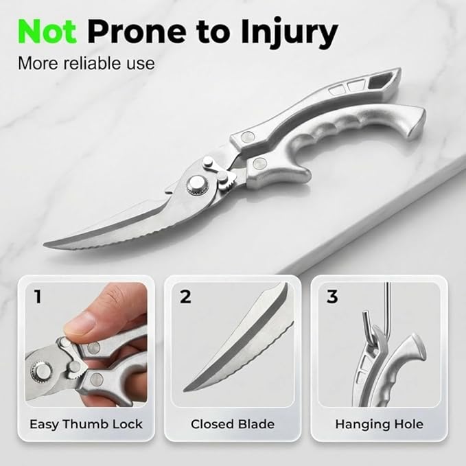 Multi-Purpose Kitchen Shears, 2026 Upgraded Heavy Duty Stainless Steel Kitchen Scissors, with Spring Loaded Handle, Stainless Steel Bone Cut Kitchen Scissors Poultry Shears (1)